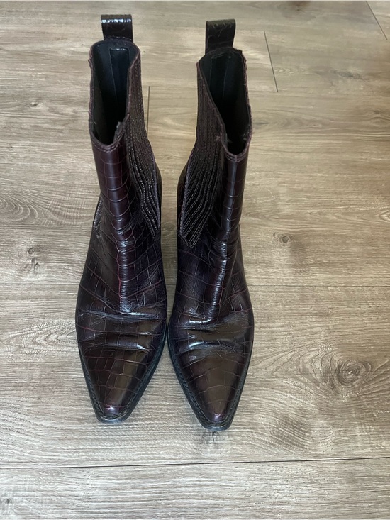 Zara Shoes - Zara Croc-Embossed Pointed Ankle Boots - Dark Burgundy